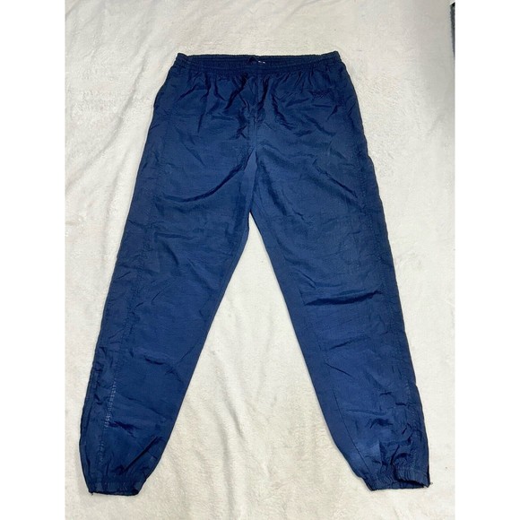 Vintage Reebok Men's Large Windbreaker Track Pants Lined Ankle Zip Navy Blue - Picture 2 of 8